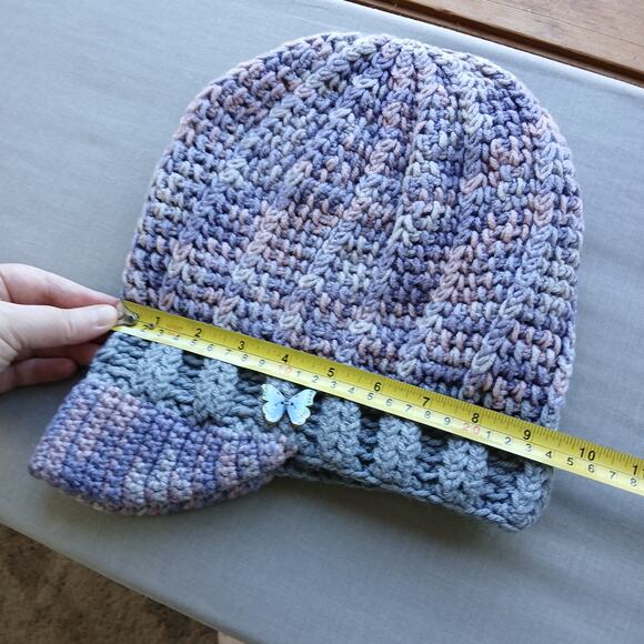 Mulberry Slouchy with a Brim handmade crochet ready-to-ship newsboy OSFM premade - Picture 9 of 12